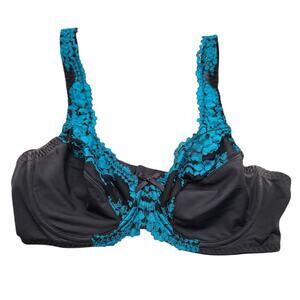 Curve Muse Womens Sz 38B Unlined T Shirt Bra Black Blue Lace Trim Sexy